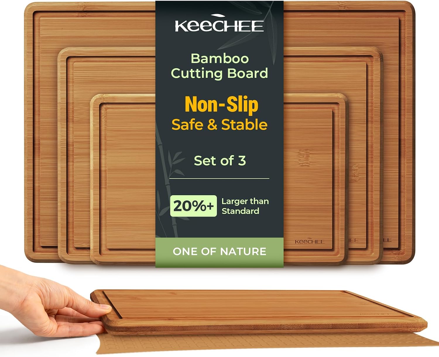 Meal Prep Format - Keechee Bambus-Schneidebrett mit rutschfester Matte, Schneidebretter