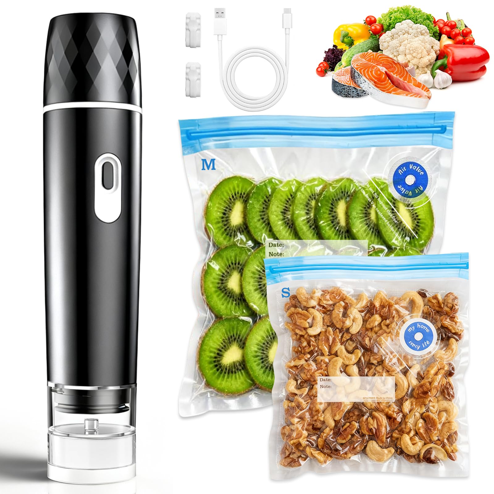 Meal Prep List - Lebensmittel-Vakuumiergerät, 60KPA Leistungsstarker Handvakuumierer, Wiederaufladbar für