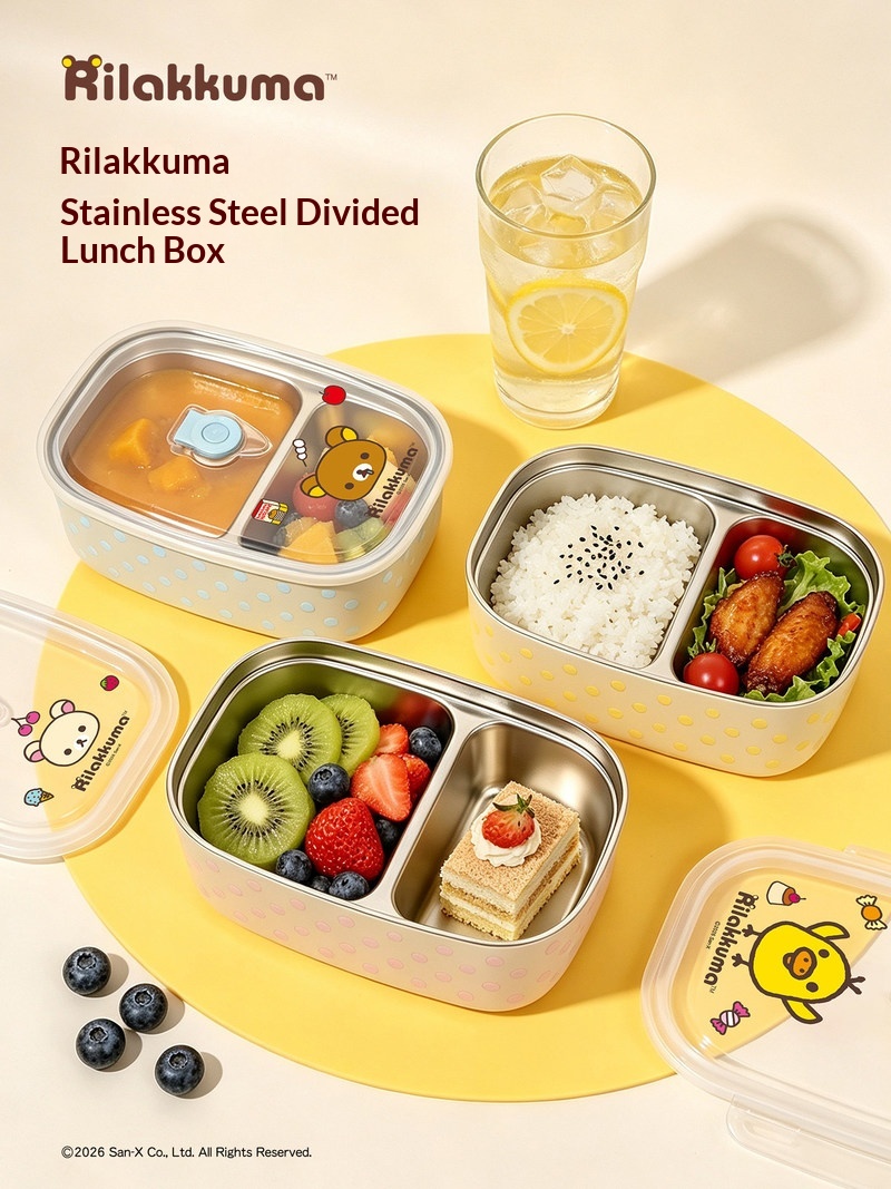 Meal Prep For Office - Rilakkuma Edelstahl-Bento-Box, geteilter, auslaufsicherer Lunchbehälter, tragbar