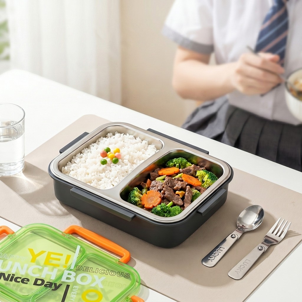 Meal Prep List - Mikrowellengeeignete 304 Edelstahl Bento-Lunchbox mit Unterteilungen,