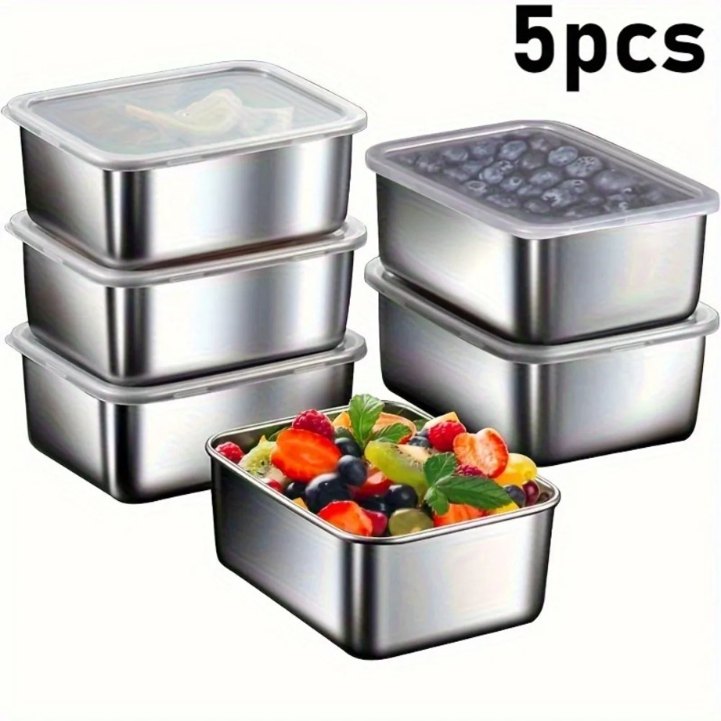 Meal Prep For Office - 5-teiliges Edelstahl-Lebensmittelbehälter-Set - Luftdichte BPA-freie Lunchboxen