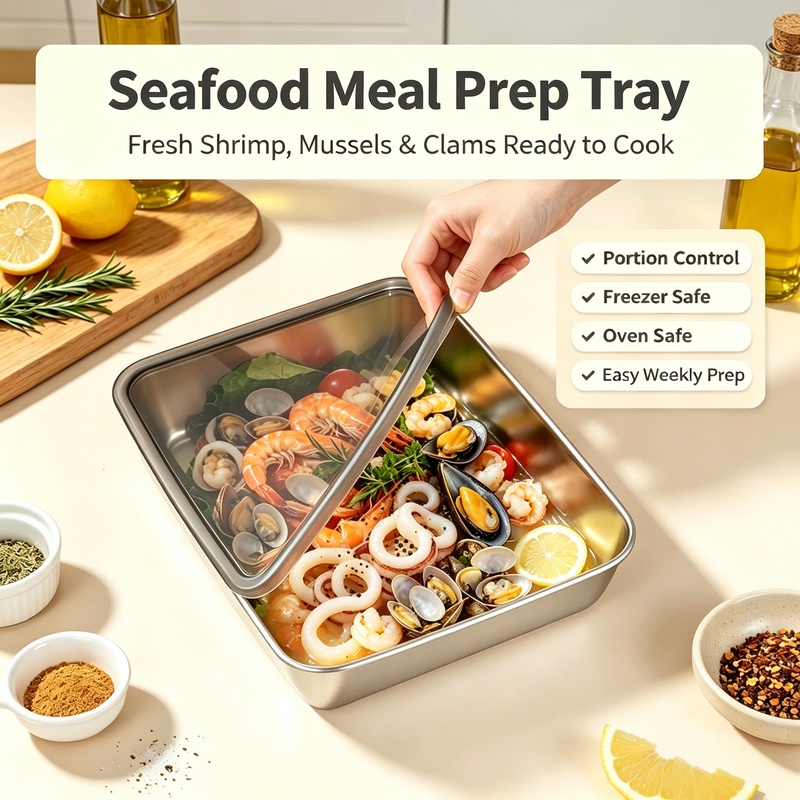 Edelstahl-Quadratbehälter mit  – Meal Prep Seafood Bewertung und Preis